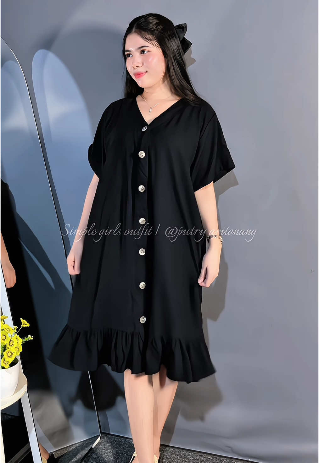 Rekomendasi midi dres casual full kancing depan aktif busui friendly🖤🫶🏻 #mididress #dress #dailyoutfits #dressmurah 