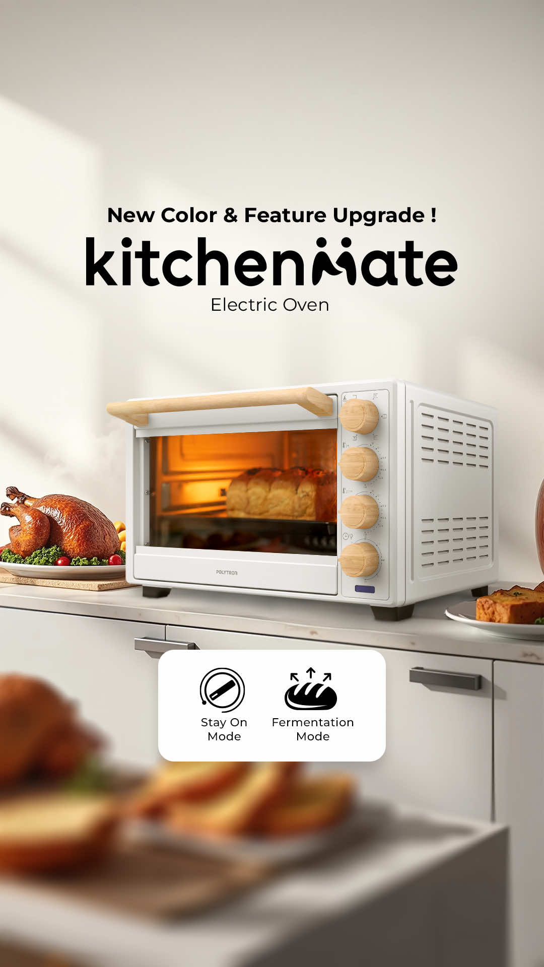 Upgrade fitur baru❗ Polytron KitchenMate Electric Oven 33L hadir dengan fitur terbaru untuk pengalaman memasak yang lebih praktis dan maksimal!🤩 Kini dilengkapi Fermentation Mode untuk hasil roti lebih empuk, lembut, dan matang merata. Lalu ditambah fitur Stay On Timer yang siap menemani proses memasak tanpa khawatir. Tersedia juga warna baru yang lebih stylish untuk mempercantik dapur Anda. Yuk, upgrade oven Anda sekarang! ✨ #Polytron #KitchenMateElectricOven #ElectricOven #Oven33L #Oven 