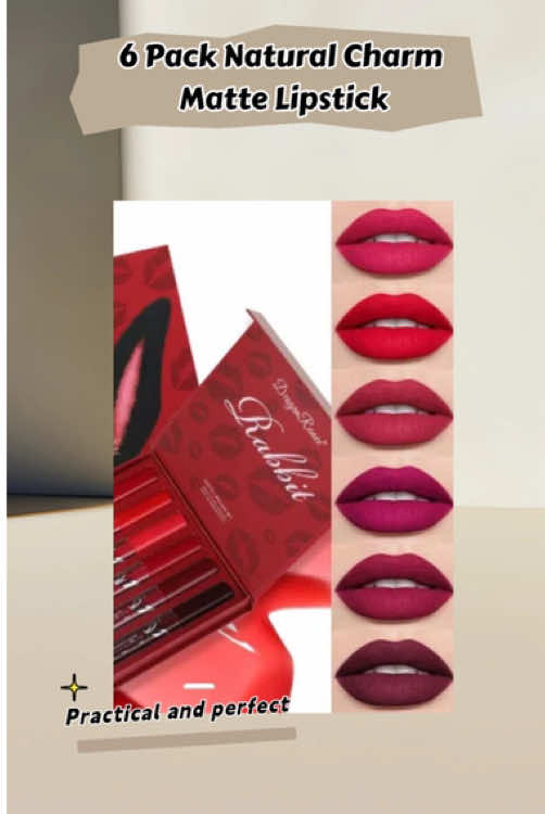 6 Pack Natural Charm Matte Lipstick Set Long Lasting Makeup Waterproof Easy To Apply Non Stick Cup Lip Glossy Suitable For Beginners Beauty Cosmetic