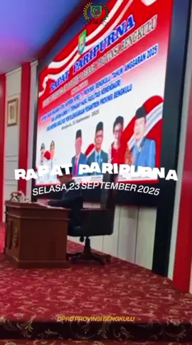 Selasa, 23 September 2025 Rapat paripurna 1. Laporan Badan Anggaran atas Raperda APBD-P Provinsi Bengkulu Tahun Anggaran 2025 2. Laporan Komisi IV terhadap hasil fasilitasi Kemendagri atas Raperda Fasilitasi Penyelenggaraan Pesantren Provinsi Bengkulu.