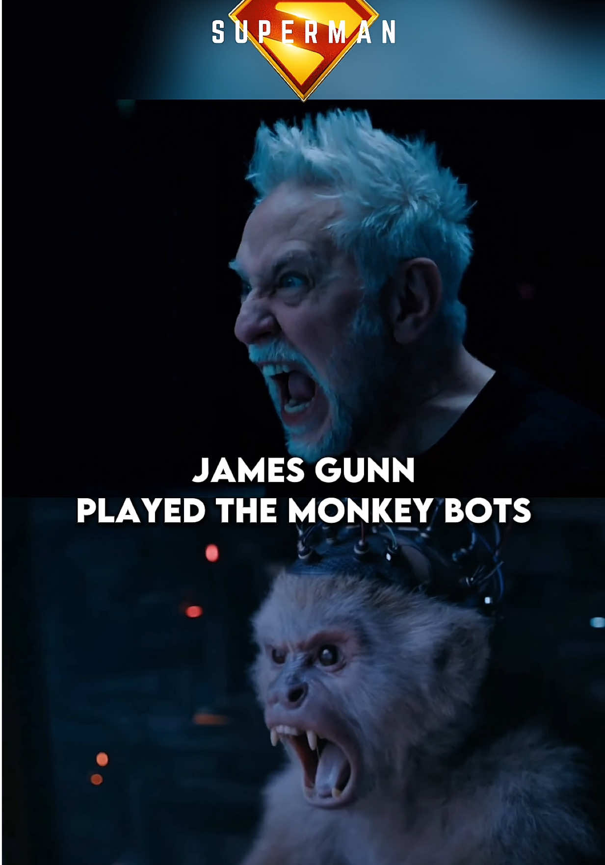 The bloopers for Superman released and it shows that James Gunn played the monkey bots 🐒😂 this is hilarious #superman #davidcorenswet #lexluthor #jamesgunn #dcu 