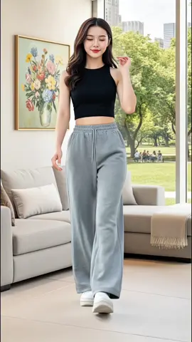 Quần Nỉ Ống Rộng Dây Rút Lưng Chun Cạp Cao Điểm Nhấn Đường Gân Nổi BigSize MiSoul, Quần Dài Nỉ Suông 359 Nữ Women #quanongsuongnu #quanniongsuong #quanninu #xuhuong #viraltiktok 