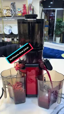 *Hoffmans slow juicer with wide mouth* ▪️400 watts ▪️96% juice yield ▪️100% fill copper Dc motor  ▪️220-240V , 50/60Hz ▪️rotating speed :75RPM ▪️Continuous working within 10 minutes #glahpesuppliers #hoffmansslowjuicer #slowjuicer  #juicerwithwidemouth #kenya 