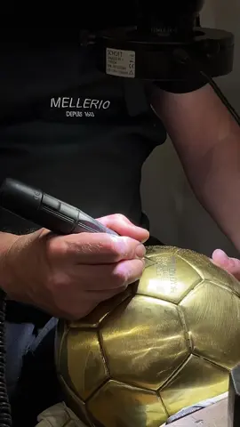 The @Ballon d'Or by Mellerio since 1956. After hundred hours of work, precise craftsmanship, the ball is then passed to the engraver, who inscribes the France Football logo, the year of the edition and of course the name of the winner, by hand.  #Mellerio #Ballondor #FranceFootball 