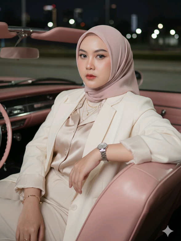 Cara edit foto di Gemini AI: 1. masuk ke aplikasi google Gemini 2. tekan tanda (+) 3. masukan foto di galeri yg ingin di edit 4 salin prompt nya Edit foto ini Seorang wanita muda muslimah yang stylish sedang duduk di dalam mobil convertible vintage berwarna pink pada malam hari, dilihat dari sisi penumpang, menoleh ke arah kamera dengan ekspresi percaya diri dan elegan. la mengenakan hijab pashmina modern warna pastel pink yang dililit rapi, blazer oversized warna krem di atas blouse satin, celana high-waist, perhiasan emas tipis dan jam tangan abu silver, serta mata pakai softlens warna coklat keabu-abuan tanpa mengubah wajah asli. Jangan lupa like, komen, and share ya gaisss🥰 #edit #editgeminiai #gemini #geminiAI #prompt #trending #viral #fyp 