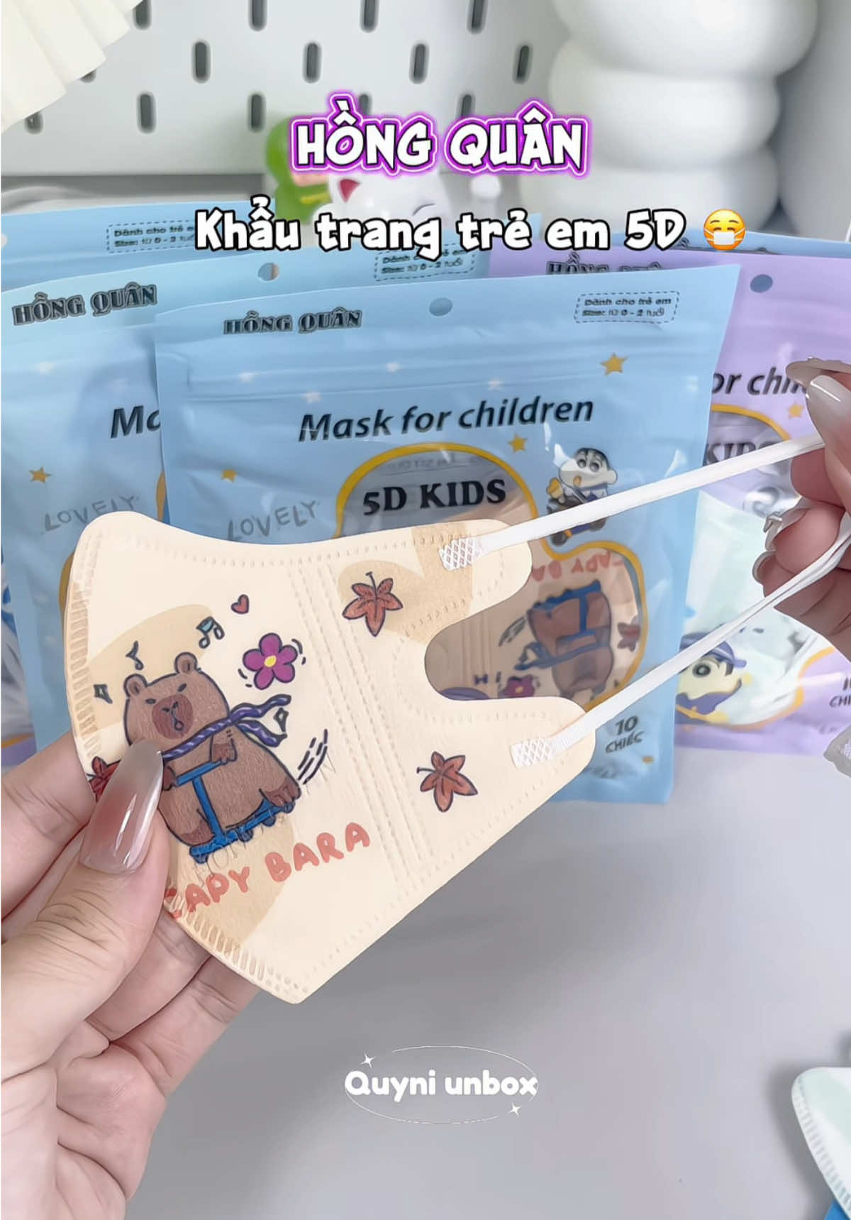 Khẩu trang 5D hỗ trợ chống bụi mịn, giọt bắn, ngăn tia UV , đủ sire 0-6 tuổi, nhiều hoạ tiết đáng yêu cho cả bé trai và bé gái, ưng lắm nha #khautrang #khautrang5d #khautrangchobe #quyniunbox #khautranghongquan 