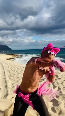 Kawaii Coquette Kitty throwing overhand punches at the ocean. Hoping to impress a sweet ocean maiden #kawaii #coquette #kitty #martialarts #fashion 