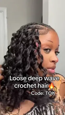 Loose deep wave crochet hair install✨Crazy soft curly pattern & 100% human hair! Hair name: ULH264 in bio link and use code “ TOK” to get $$ saved😘 #crochethair #invisible #featherhair #crochettutorial #loosedeepwave #humanhair #hairextension #fypage #naturalhair 