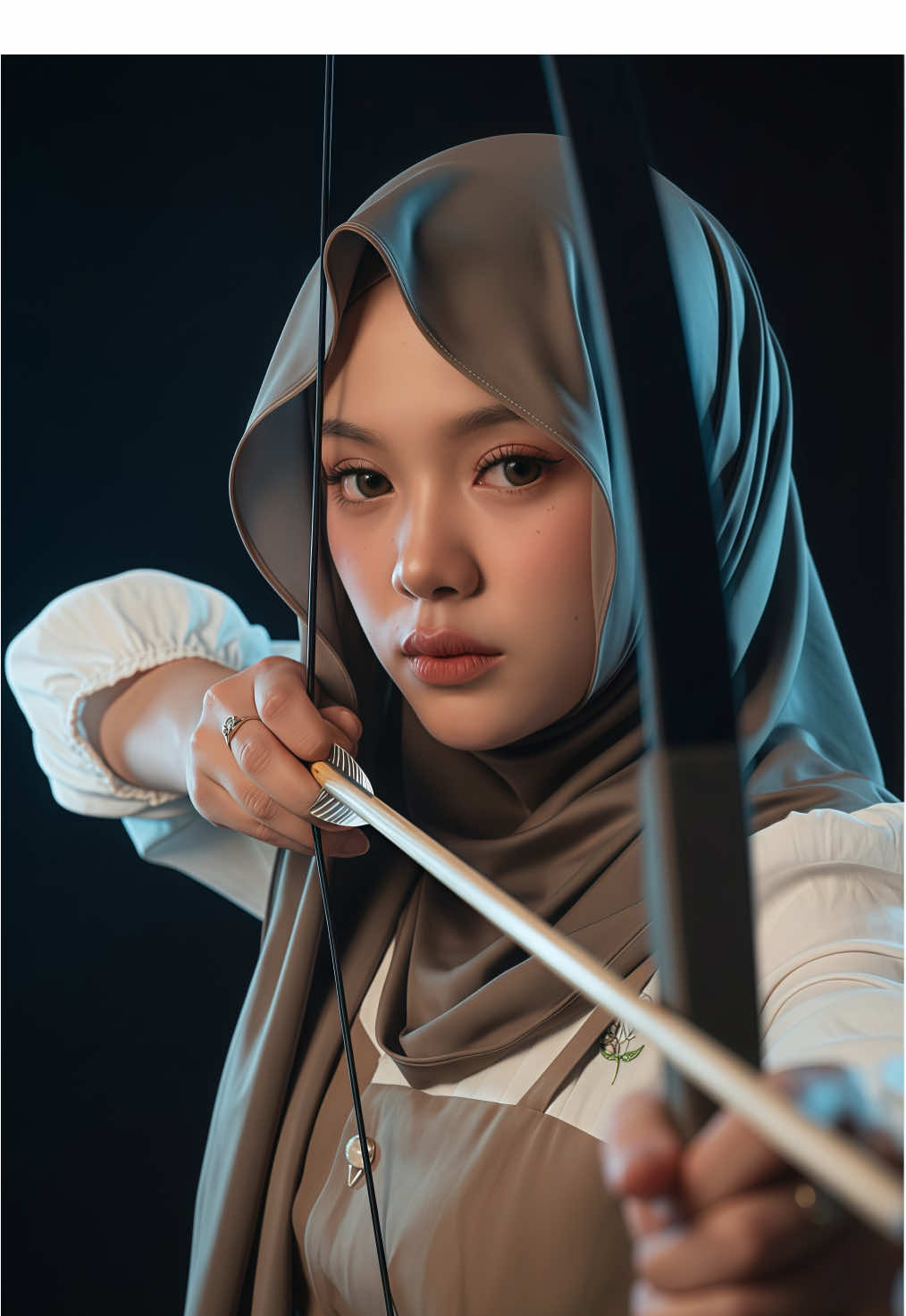 PROMPT AI PANAH Step 1 : Buka Google Gemini Step 2: Masukan foto kamu di ikon (+)               Pastikan HD, tidak blur, Tidak miring Step 3: Masukan teks 👇 Potret vertikal 1080x1920, seorang wanita berhijab dengan wajah serius, memegang panah dengan sangat fokus, pertahankan wajah dan style hijab sama seperti foto referensi. tatapan mata tajam penuh konsentrasi. Kamera menangkap wajahnya dengan jelas, detail hijab rapi dengan tekstur kain lembut. Pencahayaan sinematik high contrast, spotlight menyorot wajah dan panah, latar belakang gelap kabur agar subjek lebih menonjol. Nuansa tegang namun elegan, aura kekuatan dan keteguhan hati. Depth of field dangkal, wajah dan panah tajam fokus, background blur halus dramatis. Lens: 85mm portrait untuk menonjolkan detail ekspresi. 	•	Lighting: key light hangat di depan, rim light biru lembut di samping untuk efek sinematik. 	•	Mood: elegan, berwibawa, fokus, seperti adegan pahlawan wanita berhijab dalam film epik.#aigemini#promptaigemini#4u#fypシ゚ 