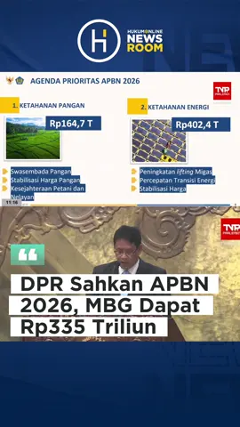Dalam rapat paripurna ke-5 masa persidangan I tahun sidang 2025-2026 pada Selasa, 23 September 2025, DPR RI resmi mengesahkan Rancangan Undang-Undang tentang Anggaran Pendapatan dan Belanja Negara (APBN) Tahun Anggaran 2026. APBN 2026 ditargetkan menjadi motor pembangunan dengan 8 fokus agenda prioritas yakni Ketahanan pangan dengan anggaran Rp164,7 Triliun, Ketahanan Energi Rp 402,4 triliun, program Makan Bergizi Gratis (MBG) Rp 335 triliun, Pendidikan Rp 769,1 triliun, Kesehatan Rp 244 triliun, Perlindungan Sosial Rp 508,2 triliun, Pertahanan Semesta, dan Akselerasi Investasi dan perdagangan. Menteri Keuangan RI, Purbaya Yudhi Sadewa dalam paparannya menyampaikan perkembangan ekonomi sekaligus pengelolaan APBN mendorong perekonomian menuju target pertumbuhan 8%. #mbg #prabowo #apbn #menterikeuangan #ekonomi