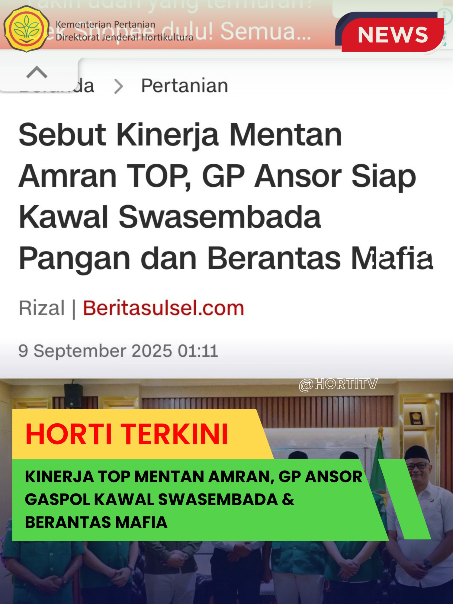 Dukungan terhadap langkah berani Menteri Pertanian (Mentan) Andi Amran Sulaiman dalam memperkuat ketahanan pangan dan memberantas mafia pangan terus mengalir. Kali ini, dukungan datang dari Ketua Umum Pimpinan Pusat (PP) GP Ansor, Addin Jauharuddin, yang menyebut kinerja Mentan bersama jajarannya “TOP” dan sejalan dengan semangat kader Ansor dan Banser di seluruh Indonesia. “Kita punya komitmen yang tinggi seluruh kader Ansor se-Indonesia dan Banser untuk sama-sama menyukseskan program negara yaitu swasembada pangan,” ujar Addin usai bertemu Mentan, Senin (8/9/2025). @kementanri @lambetani @jalan_amran_sulaiman @masdarsudaryono @amrandaily_ @prabowosubianto08 @prabowo_president01 @_prabowosubianto  Sumber : http://beritasatu.com/network/beritasulsel/671713/sebut-kinerja-mentan-amran-top-gp-ansor-siap-kawal-swasembada-pangan-dan-berantas-mafia #foryourpage #viral #fyp #viraltiktok #virall