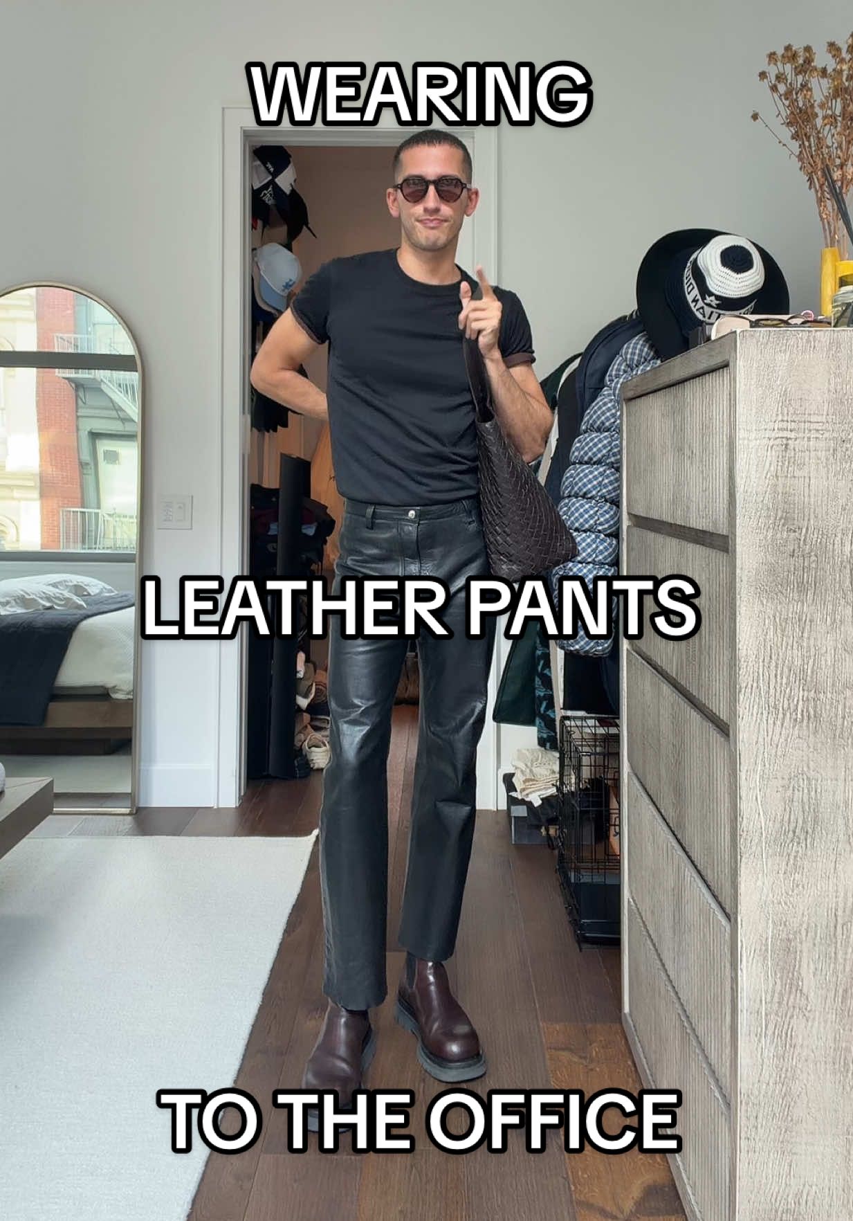 leather pants but in a business casual way #mensfashion #fitcheck #leatherpants 