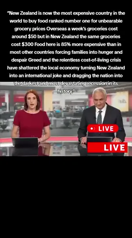 “New Zealand is now the most expensive country in the world to buy food, ranked number one for unbearable grocery prices. Overseas, a week’s groceries cost around $50, but in New Zealand the same groceries cost $300. Food here is 85% more expensive than in most other countries, forcing families into hunger and despair. Greed and the relentless cost-of-living crisis have shattered the local economy, turning New Zealand into an international joke and dragging the nation into the darkest and most devastating recession in its history.” #NZ 