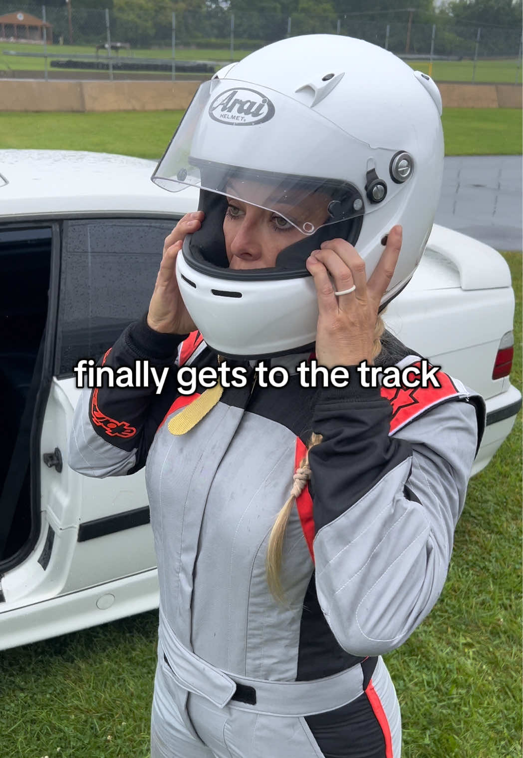 memoirs from the track 🏁🥺  popped a brand new rain on the first session, slightly overinflated but the valve stem broke - chance it and get to drive…or sit out and lose your track day?? 🤷‍♀️ #trackday #racetrack #trackcar #cartok #m3 