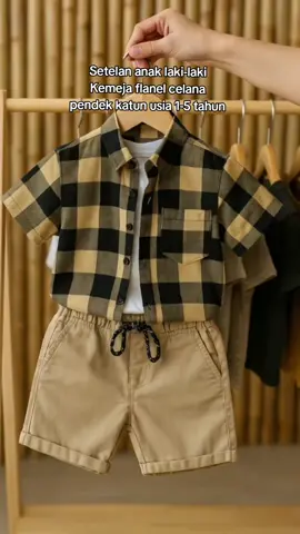 Setelan anak laki-laki Kemeja flanel celana pendek katun usia 1-5 tahun #setelananak 