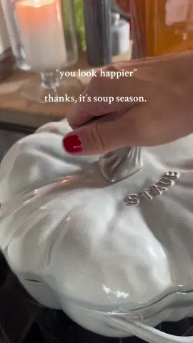 My favorite season. 🍲🍂 Looove my @STAUB USA pumpkin cocette for soup and all the cozy fall dishes! #soupseason #tiktokshop #staub 