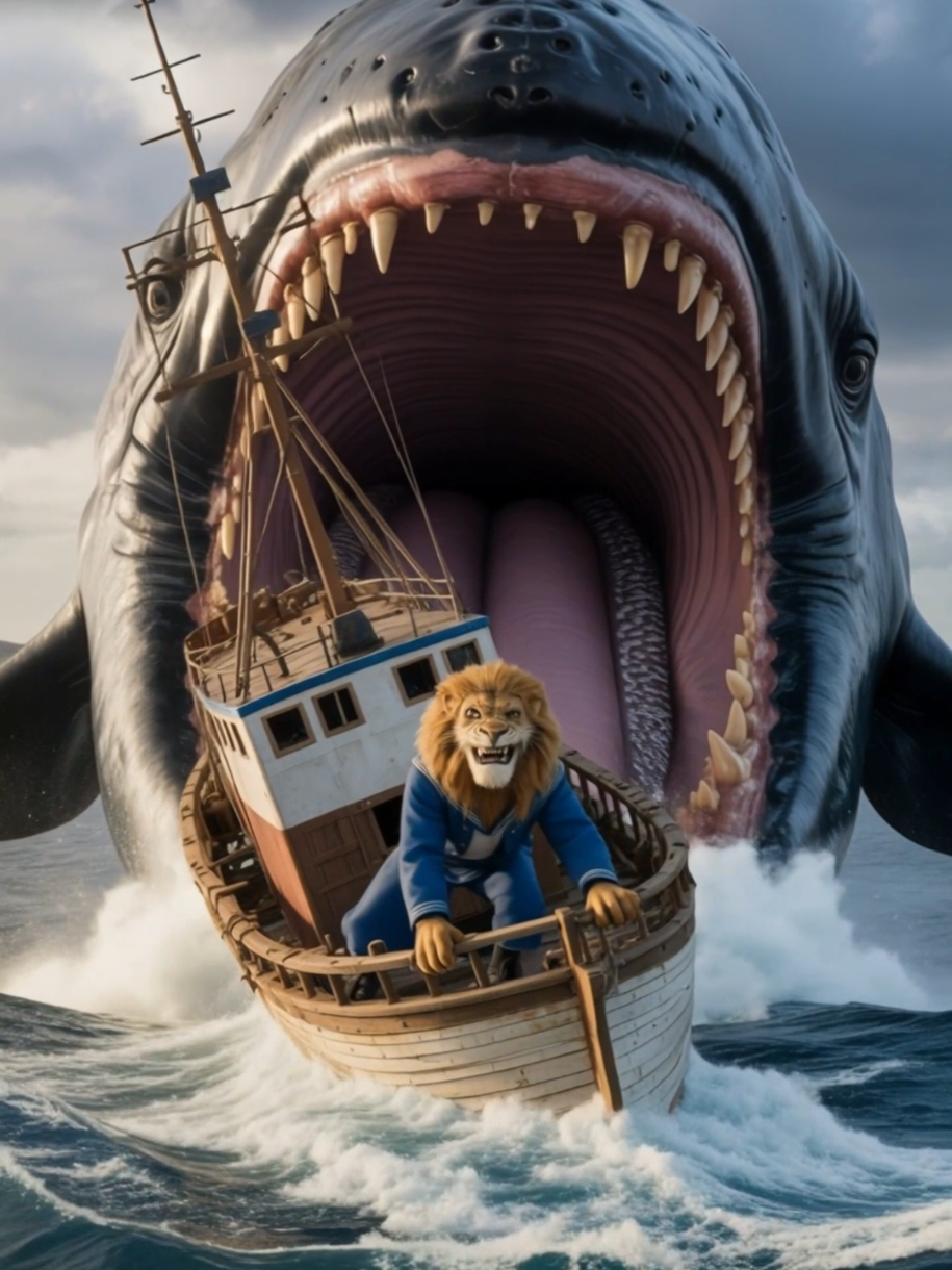 The Father Lion was going Fishing and ended being eated by a Whale