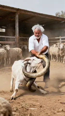 The python has coiled itself so tightly around the goat that the rescue operation is facing great difficulties.