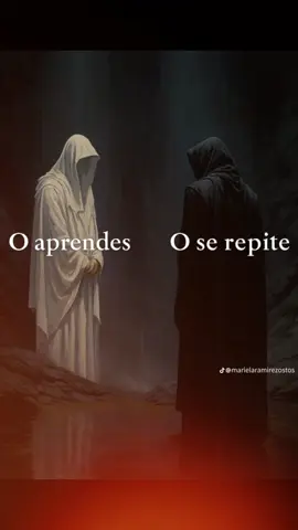 Cada experiencia difícil, cada relación complicada, cada tropiezo o ciclo que parece repetirse no es un castigo, sino una invitación. El universo te está diciendo: “Mira aquí, todavía no has comprendido, todavía no has sanado, todavía no has soltado.” Si eliges el camino del aprendizaje (la figura blanca), creces, trasciendes, sanas, y el patrón ya no tiene por qué repetirse. Si eliges el camino de la resistencia o la inconsciencia (la figura oscura), la situación regresará con otro rostro, otra forma, pero con la misma esencia, hasta que decidas mirarla de frente. La vida es maestra. Cuando no entendemos la lección, esta vuelve una y otra vez disfrazada de nuevas experiencias, personas o circunstancias, hasta que logremos ver lo que debemos transformar dentro de nosotros. 💭 Esta imagen te invita a preguntarte: 	•	¿Qué lección me está mostrando la vida que aún no quiero ver? 	•	¿Qué patrón noto que se repite una y otra vez en mis relaciones, decisiones o emociones? 	•	¿Estoy lista para elegir el camino de la conciencia y aprender de una vez?#transformacion #renacer🦅 #paratii #despertardelaconciencia #reflexion 