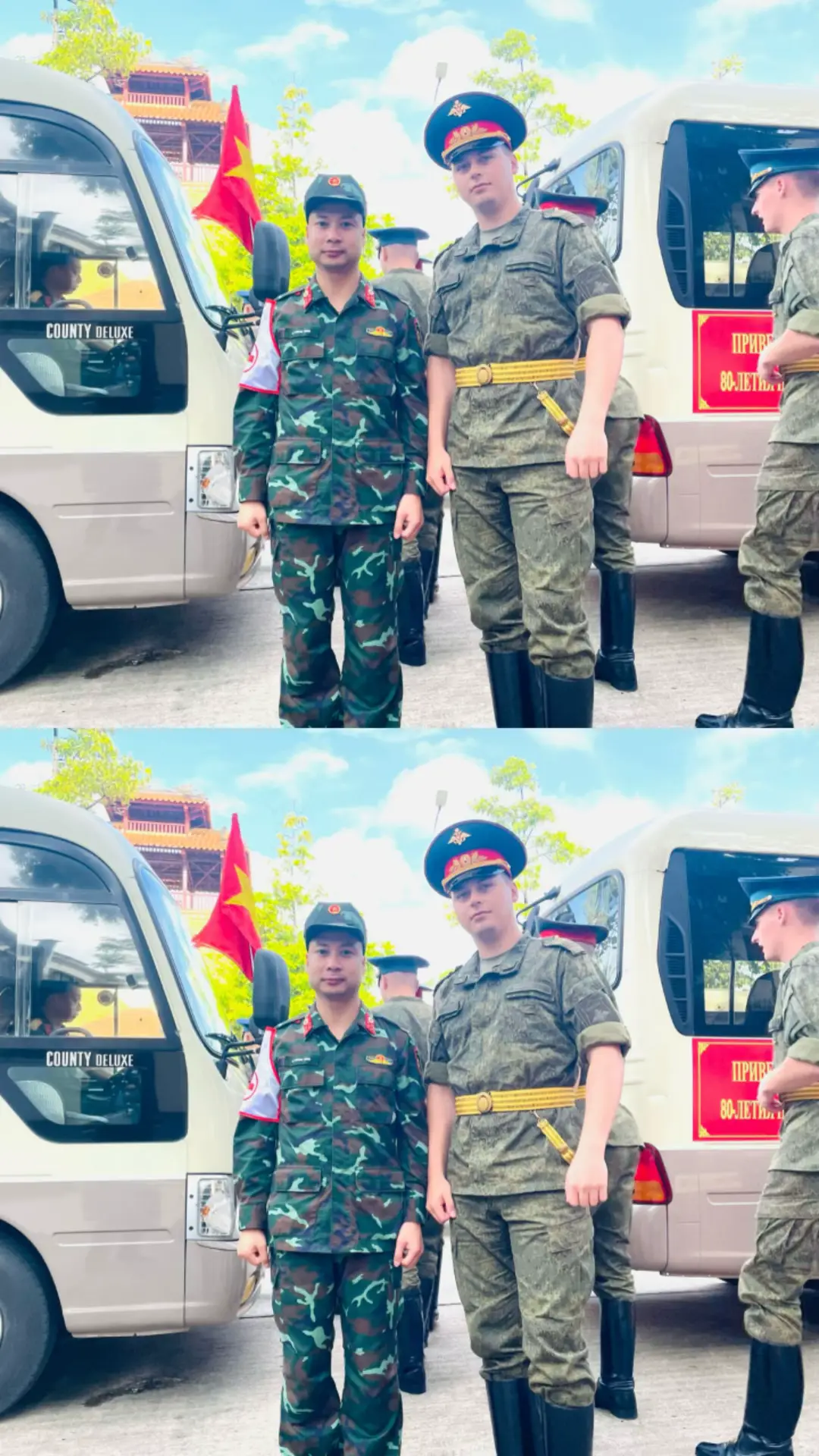 Từ thuở nhỏ nghe lời ông bà kể, Người Nga hiền, giúp bạn, giúp ta. Tấm lòng son, nghĩa nặng tình xa, Ấm tình hữu nghị như là ruột thịt. Tám mươi năm – mùa thu lịch sử, Ngày Quốc khánh, tim rộn vang ca. Lần đầu gặp, ánh mắt chan hòa, Xúc động lạ, như về quê cũ.