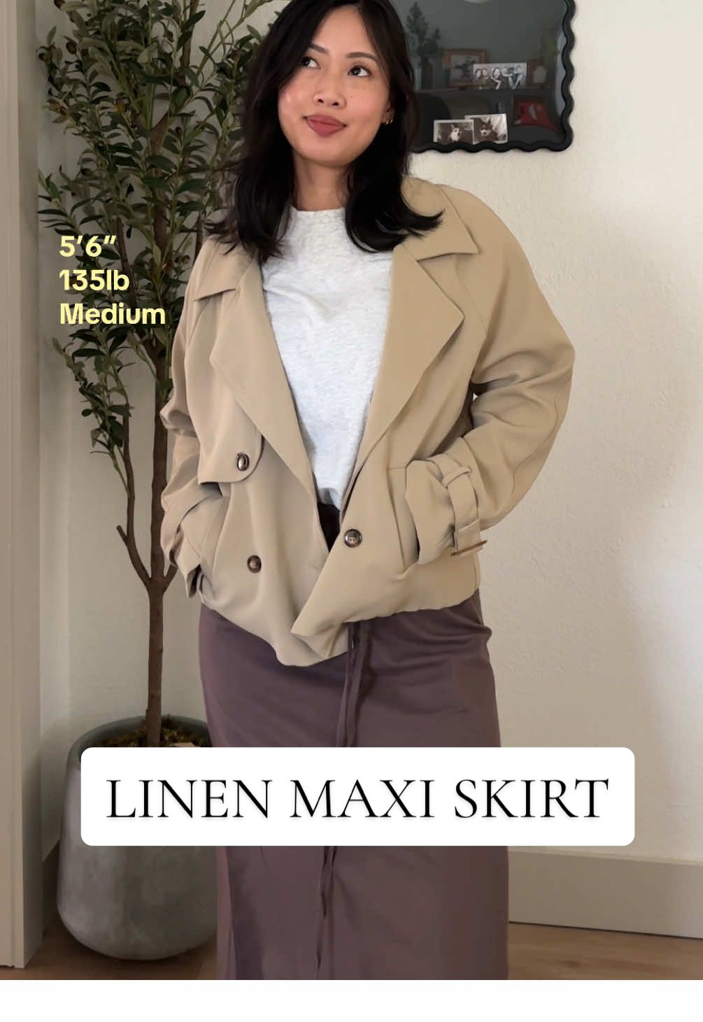 Great transition weather outfit. #linenmaxiskirt #trenchcoat #croppedtrenchcoat 