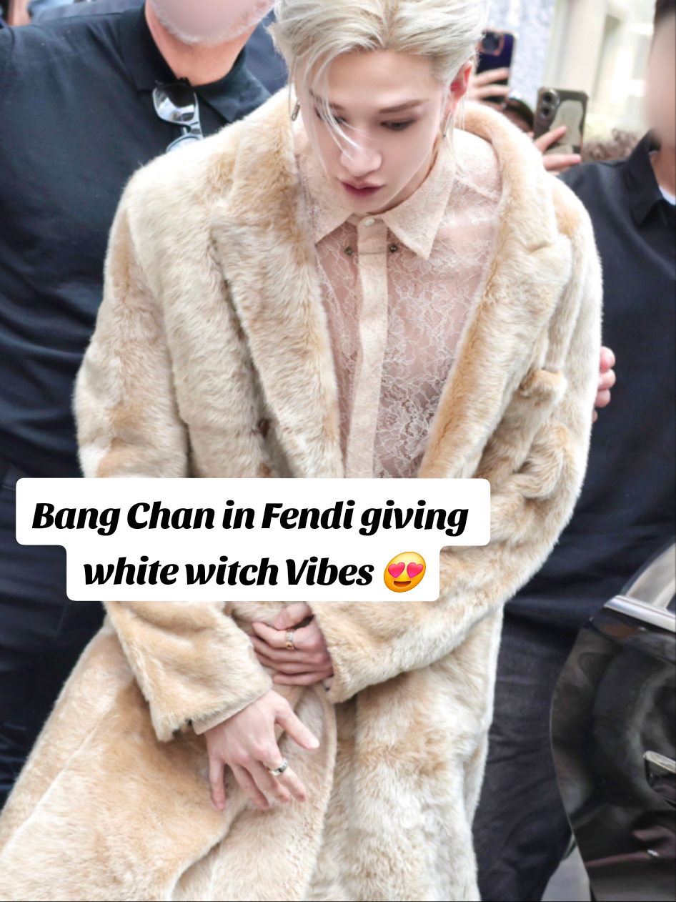 Bang Chan × Fendi Milan Fashion Week 2025 is it just me or he's giving white witch vibes with this outfit? I'm loving the lace shirt and the coat  #bangchan #fendi #straykids #kpop #fashion 