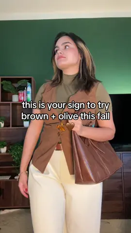fall colors don’t have to be basic 🍁🤎 olive + brown >>> would you wear this combo?  #falloutfit #fallfashion #outfitinspo #styleinspo #autumnfashion   