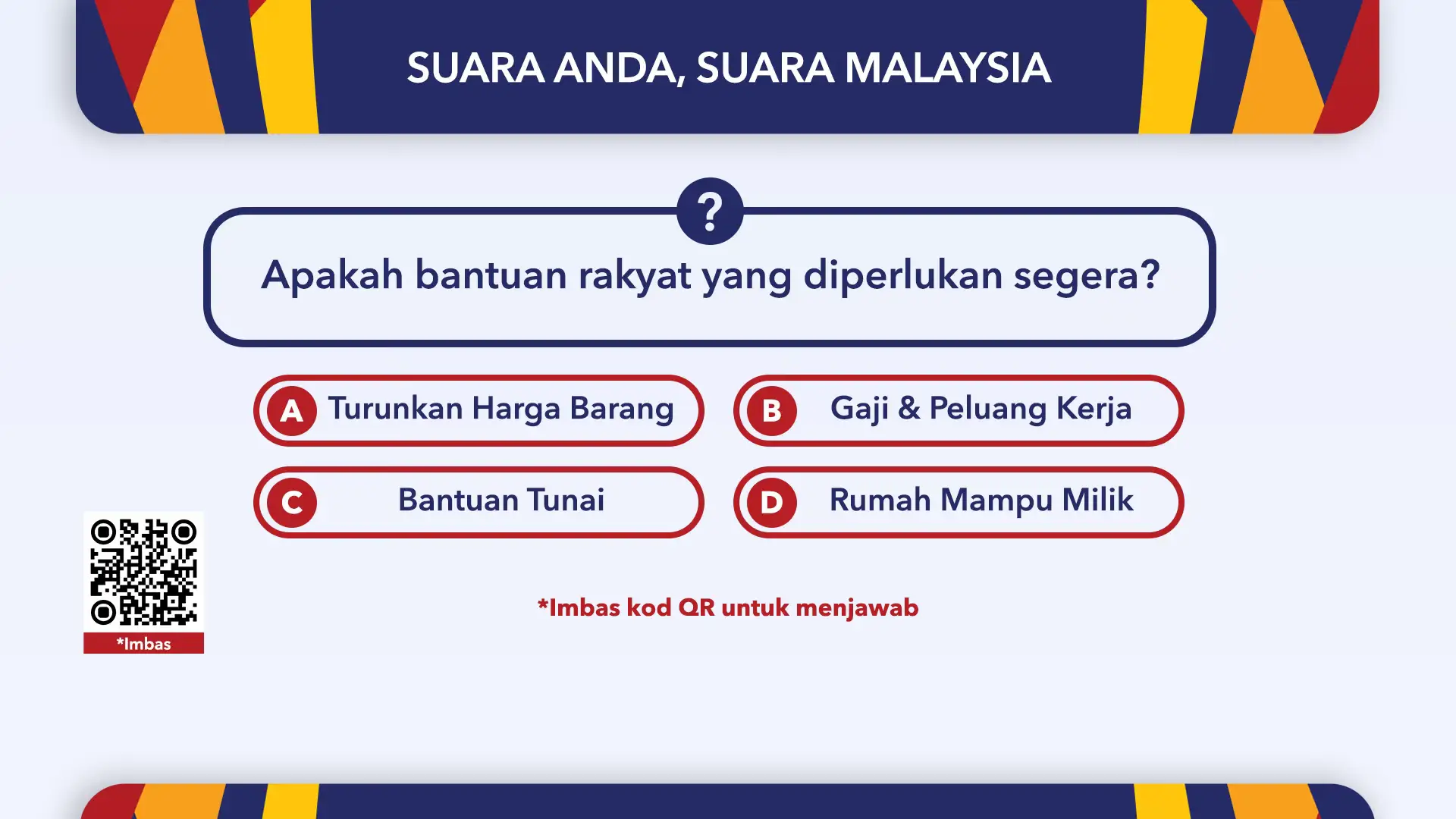 Menjelang #Belanjawan2026, kami inginkan pandangan anda! Soalan hari ini, apakah bantuan rakyat yang diperlukan segera? 4 pilihan jawapan diberikan.  Layari https://undi.astroawani.com/ untuk menjawab & kongsi pandangan anda.  #SuaraAndaSuaraMalaysia