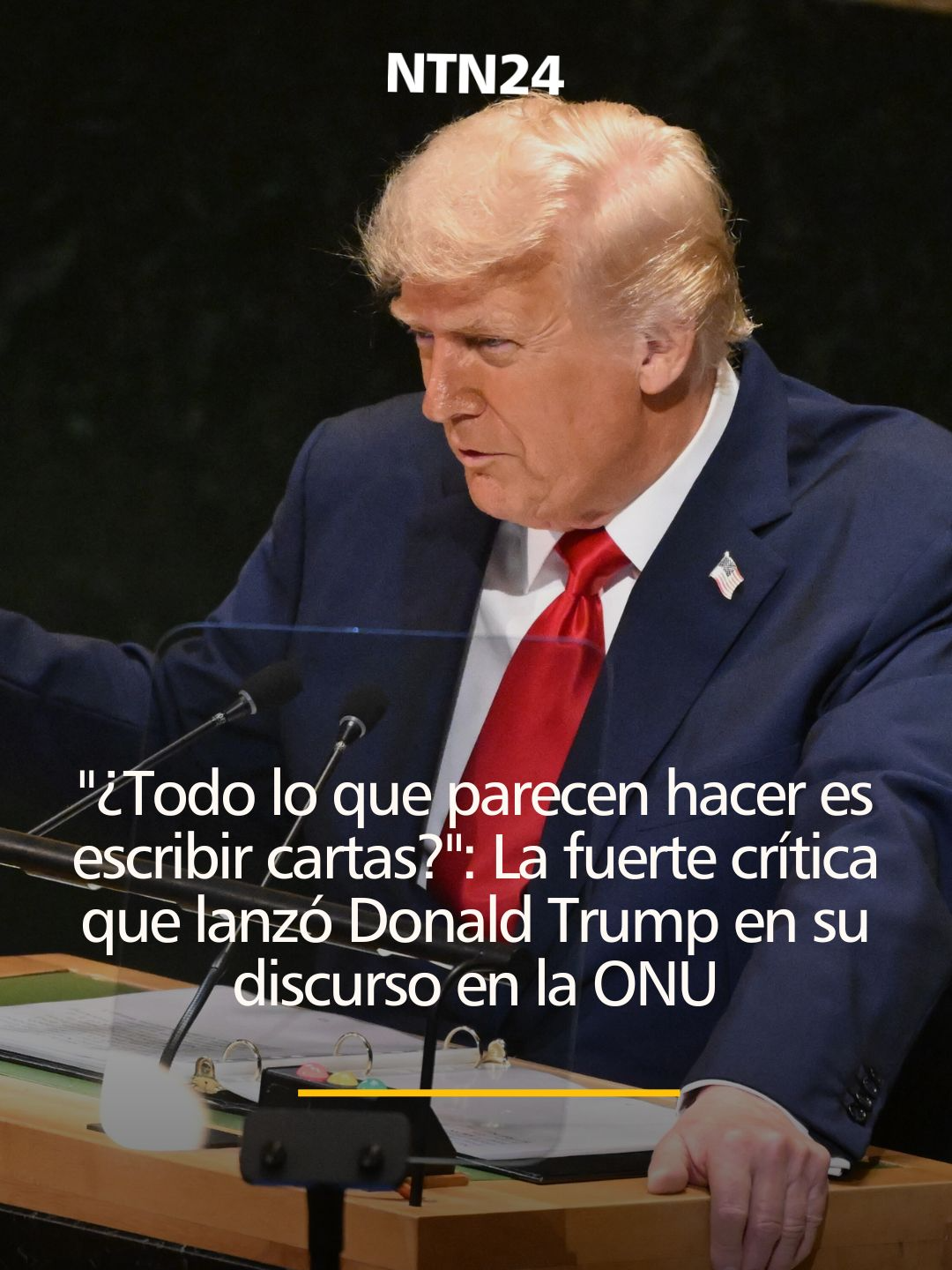 Durante su discurso en la Asamblea General de la ONU, Trump lanzó una fuerte crítica contra el organismo diplomático: “¿Cuál es el propósito de la ONU? Tienen tanto potencial, pero todo lo que parecen hacer es escribir cartas con términos fuertes y nunca hacerle seguimiento a eso, son palabras vacías y las palabras vacías no resuelven guerras”