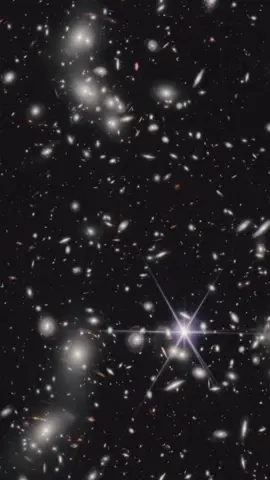 4 billion light years away, this gigantic cluster of galaxies barely represents 5% of the total mass of this region. What you’re looking at is NASAWebb image of the Pandora’s Cluster.  This mega-cluster formed through multiple collisions and now contains ~500 galaxies. With an average of 250 billion stars each, that’s roughly 125 trillion stars bound together in one cosmic structure. But here’s the wild part — most of its mass isn’t even stars. About 75% is dark matter and another 20% is hot gas, leaving less than 5% as visible galaxies. That’s why it bends light so powerfully, acting as a gravitational lens that reveals even more distant galaxies hiding behind it. Every point of light here is either a galaxy inside Pandora or one magnified far beyond it. A true time machine in the sky. Credit: NASA, ESA, CSA  #Astronomy #JWST #NASAWebb