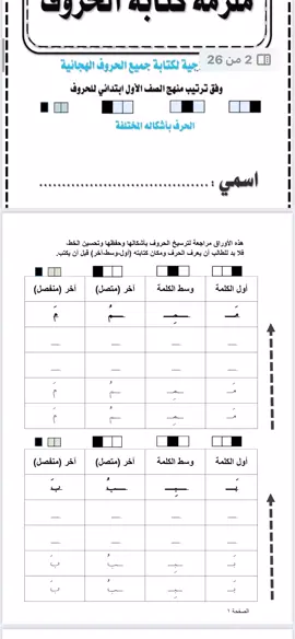 ملزمة تساعد الطفل على معرفة أشكال  الحرف في الكلمة 👌..