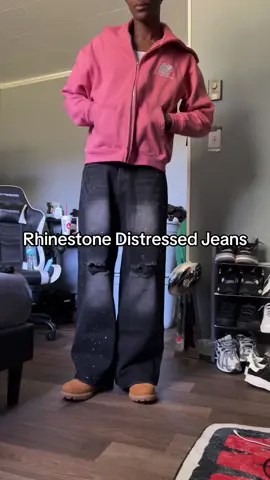Aelfric Eden Rhinestone Distressed Jeans #fyp #fashion #jeans 