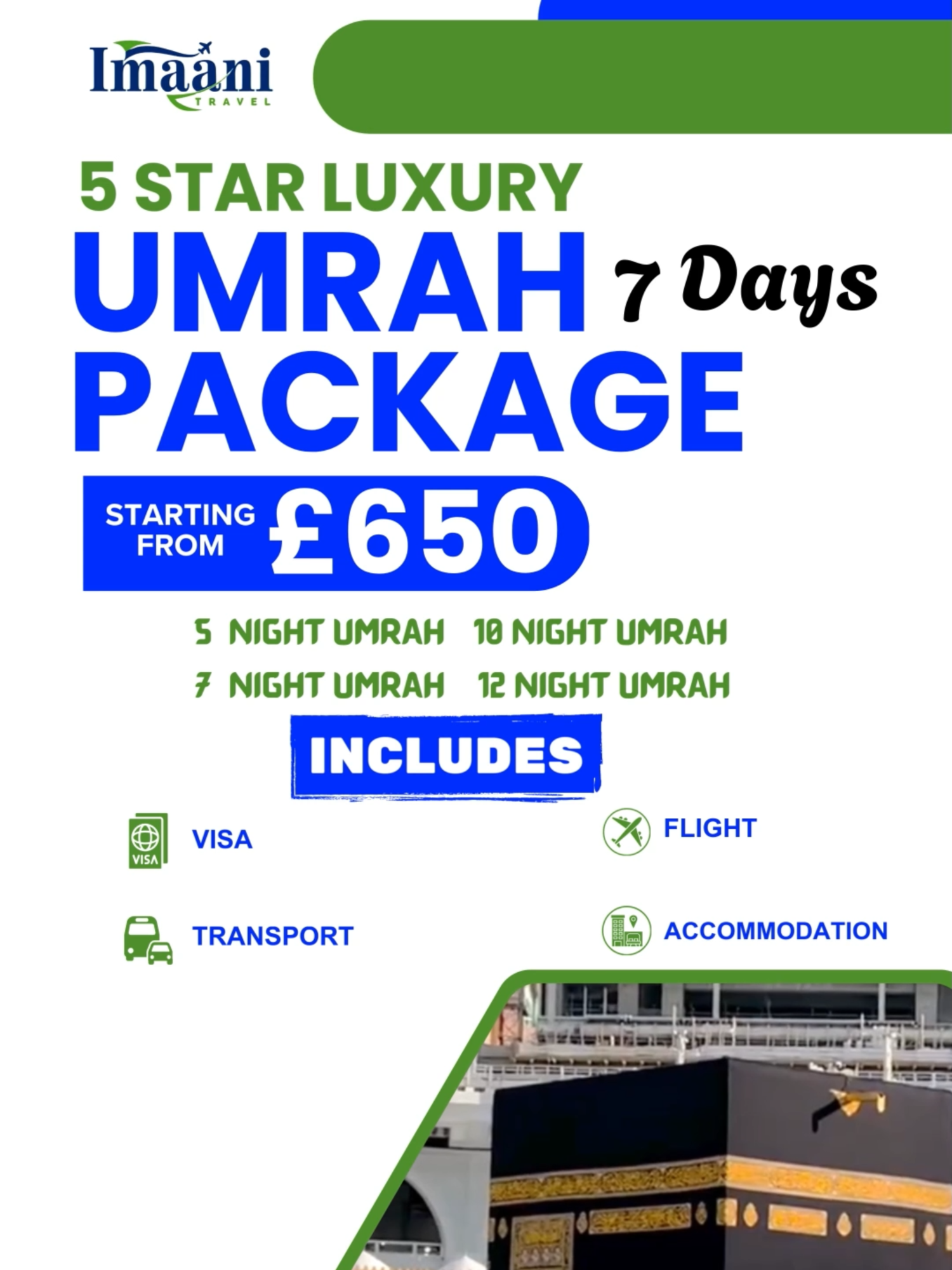 ✨ Premium 5-Star Umrah Packages – From £650 ✨ Turn your Umrah into a luxury experience with Imaani Travel. From smooth visa and flights to private transfers and premium 5-star hotels near Haram – every step of your journey is designed with comfort and devotion in mind. 💼 Package Includes: ✔️ Umrah Visa ✔️ Return Flights ✔️ Private Transport ✔️ 5-Star Hotels close to Haram 📞 01282 573004 🌐 www.imaanitravel.com #viral_video #fyp #uktiktok #besttravelagency #100k #fypシ゚viral🖤tiktok