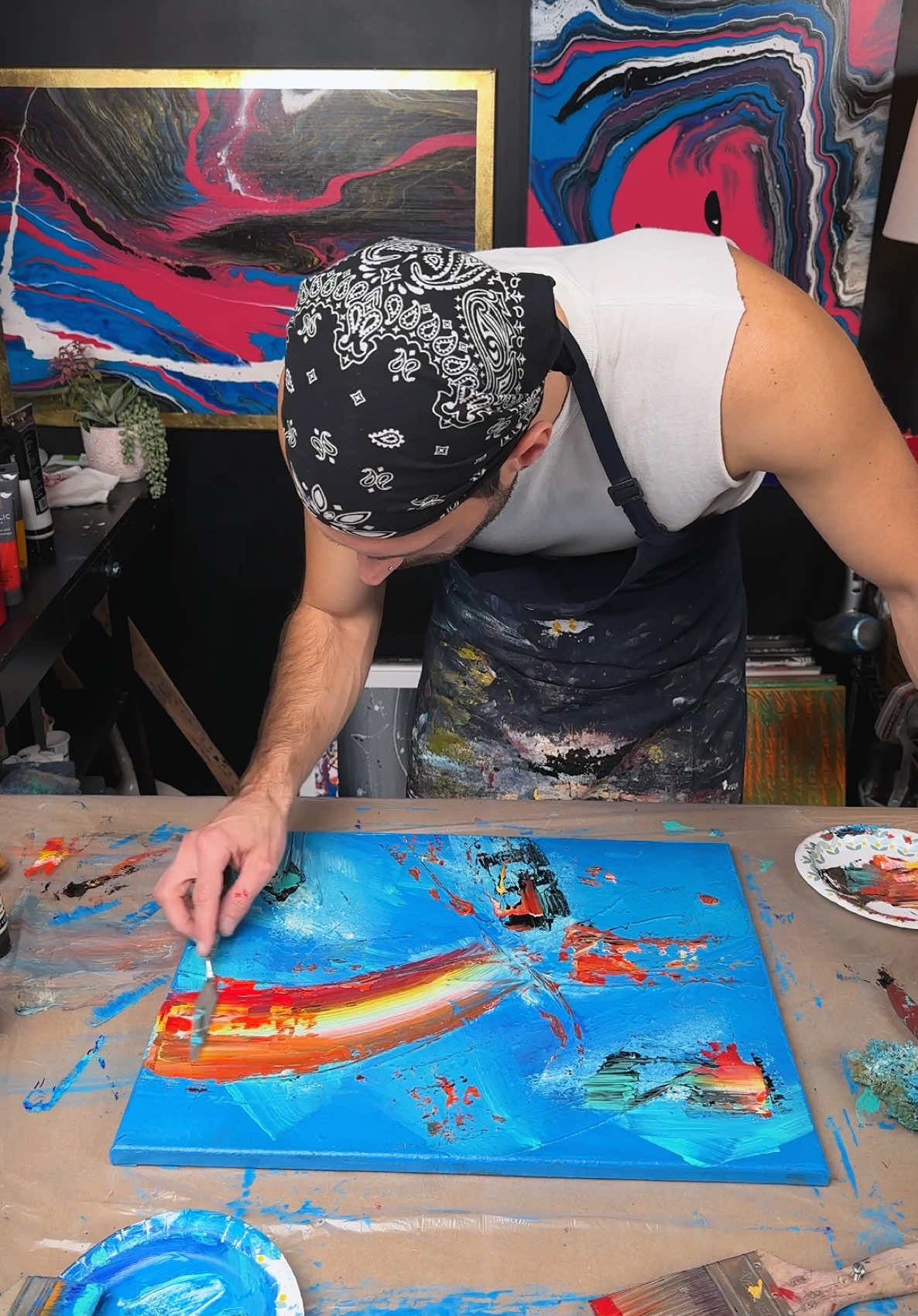 Textured sunset burst #canvaspainting #artwork #acrylicpainting #texture #art 