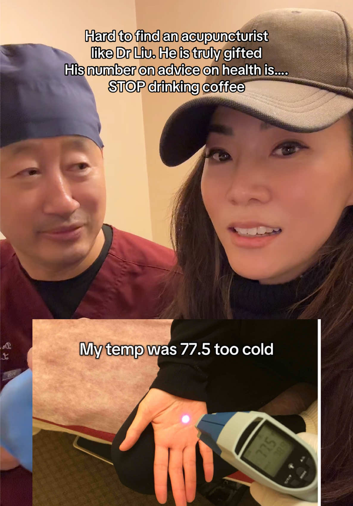 If your body temperature is cold, your hands and feet are always cold, you will have a ton of health issues. My amazing acupuncturist Dr Liu said key to wellness is keeping body temperature warm, avoiding all cold foods and STOP caffeine. Coffee is a huge culprit of lowering your body temperature. Look at the change in my hand temperature. Next video we will discuss why caffeine can cause so many health problems #tcm #acupuncture #eatwarmfoods #caffeinefree #caffeine 