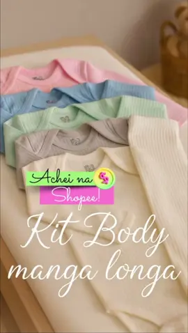 Kit 6 Peças Bebê Pagão Canelado Longo 100% Algodão 3 Body 3 Calças#kitbebe #kitpagao #bodyecalca #viral 