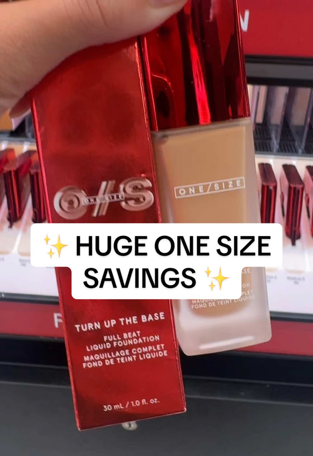 One size beauty turn up the base full beat liquid foundation is on a HUGE sale and currently fully stocked on all shades!! @ONE SIZE BEAUTY #onesize #onesizebeauty #turnupthebasefoundation #fullbeatfoundation #onesizefoundation #tiktokshopcreatorpicks #ttsbeautybesties 