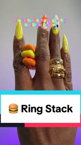 The Gud Burger Stack Ring Is Definitely A Showstopper  🍔 #burgerring #ringstack #rings #goldjewell #tiktokshopcreatorpicks 