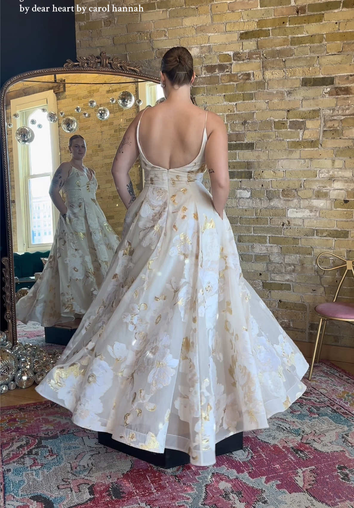 Replying to @izu 🌸 meet goldie ✨ she’s bold, she’s striking, and she’s the metallic gold wedding dress of your dreams. v-neck a-line with a chapel length train, crafted in luxe burnout fabric (and yes, she has pockets 👏). perfect for the modern bride who wants to make a statement while keeping it chic. exclusive to strike bridal bar in milwaukee, wi — you won’t find her anywhere else 🖤 book your appointment by clicking the link in bio 🎉 #bridetobe #weddingdressinspo #weddingdressinspiration #milwaukee #weddingdressshopping 