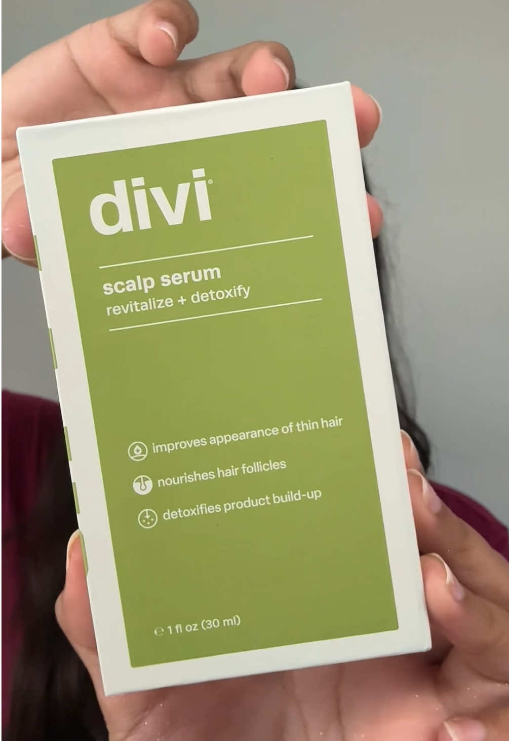 this serum is made to improve your scalp health and make your hair appear thicker! there is a slight tingling sensation when applying and it also has a minty smell which i love @Divi Scalp & Hair Health #haircare #divi 
