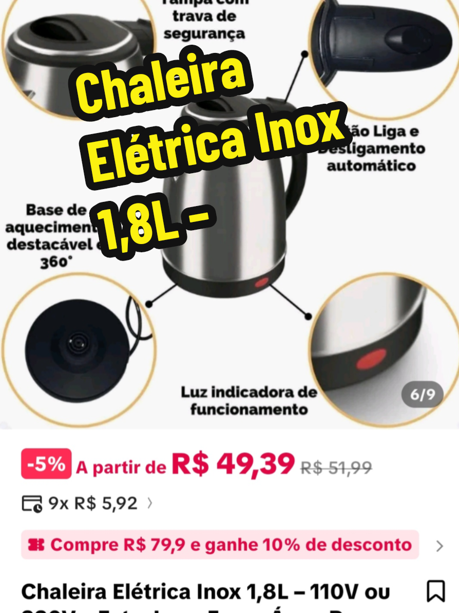 Chaleira Elétrica Inox 1,8L –