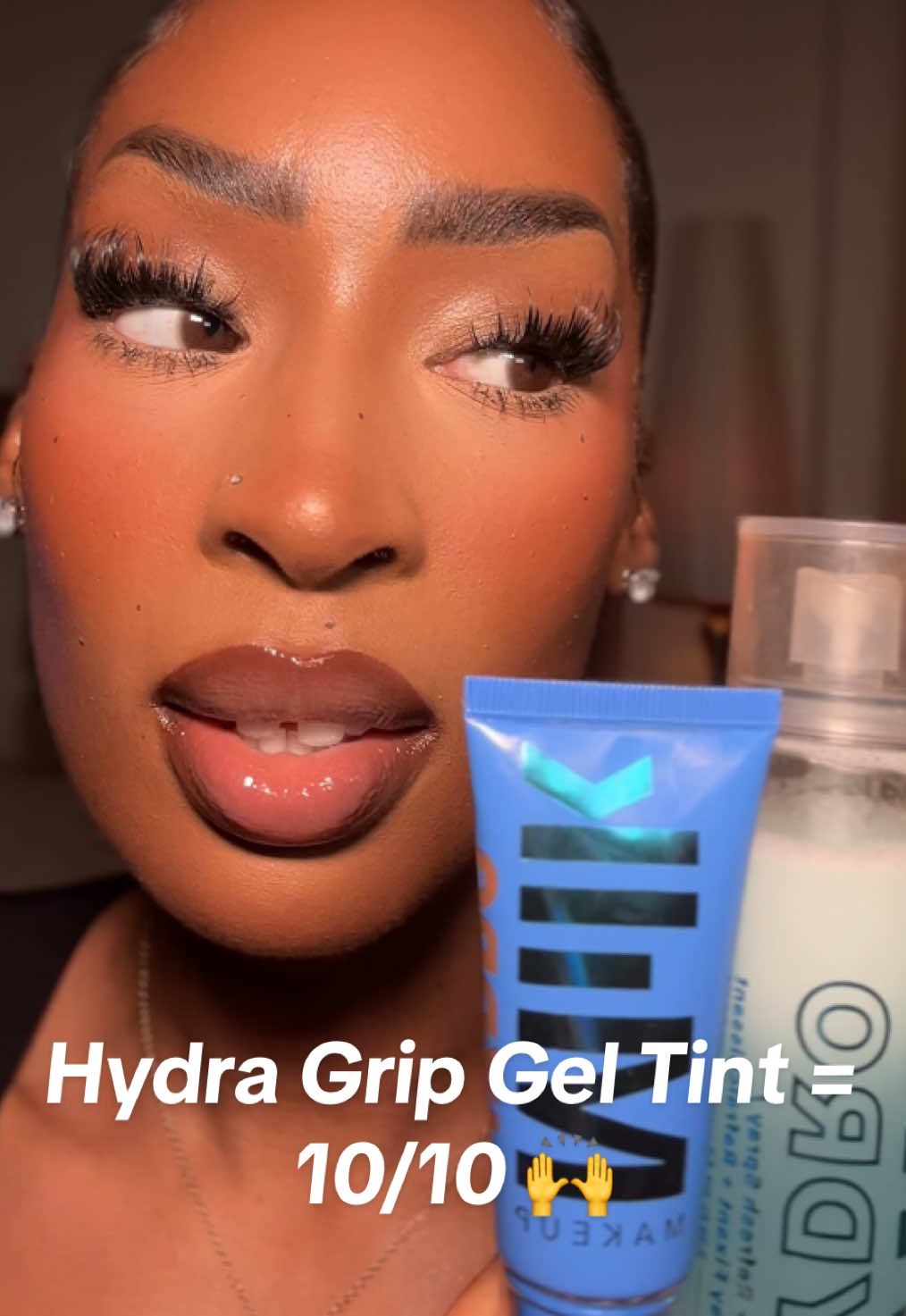 Finally tried the   @milkmakeup Hydra Grip Gel Tint in shade 12 and I’m obsessed 😍 paired it wit the hydro grip setting spray match made in heaven 🙌🏾 gifted @CXS #milkmakeup #skintint #viralmakeup #makeup #hydrogripgeltint 