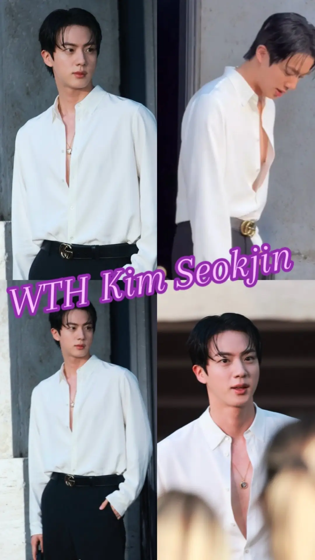 Jin idk what your trying to pull but button that shirt up sir !!! We can’t have you out here showing chest !! lol just kidding We love it !!! #kimseokjin #jin #gucci 
