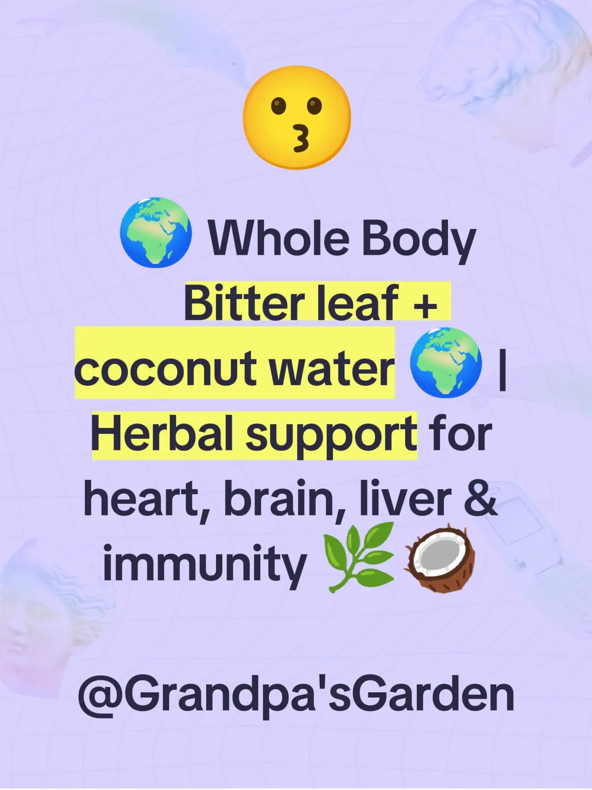 Do you ever wish there’s a natural remedy that cares for your heart, brain, liver, digestion & immunity all at once? Bitter leaf + coconut water could be just the powerful combo you’ve been searching for. If you’ve typed in “bitter leaf health benefits”, “bitter leaf and coconut water for liver”, “natural immunity boosters Ghana”, “best herbal remedies heart brain liver”, or “reduce inflammation with bitter leaf”, this video is made for you. Bitter leaf (Vernonia amygdalina) is rich in antioxidants, flavonoids, saponins, alkaloids, and more. Studies show that bitter leaf extract combined with coconut water has antibacterial activity against Salmonella typhi and Streptococcus spp.  Sciety +1  Coconut water itself is known for its electrolytes, potassium, magnesium, vitamins, which help with hydration, regulating blood pressure, and supporting kidney & heart health.  Medical News Today When these two are combined, bitterness from the leaf helps with liver detoxification, immune system strengthening, reducing inflammation, and improving digestion. Coconut water adds hydration, supports brain function, balances electrolytes, and fights oxidative stress. Many people searching “bitter leaf for high blood pressure”, “natural brain booster with herbs”, “immune support natural”, or “liver cleanse remedy” have shared they feel renewed after taking this drink. You’ll also see claims that this mix improves heart health (by regulating blood pressure), supports liver detox, protects the brain from stress, boosts immunity, helps reduce sugar cravings and supports healthy digestion. While no herbal remedy is a magic cure, bitter leaf + coconut water may be one of the safest, most affordable natural support options in African herbal medicine. Here’s what science & tradition say: the bitter leaf + coconut water mix shows phytochemicals like flavonoids, tannins, alkaloids and terpenoids that offer antibacterial and antioxidant benefits.  ResearchGate +2 Pinterest +2  Use them for whole-body wellness, especially for people looking for natural heart support, boosting immunity during flu season, liver detox, brain clarity, and better digestion without harsh chemicals. Share this with someone who loves herbal remedies. If you’ve been asking: – “Will bitter leaf + coconut water help with my liver?” – “Can it reduce my cravings naturally?” – “Is there a safe herbal drink for heart and brain health?” Watch until the end, try it yourself — and let me know in the comments what changes you feel! This drink might just become your daily natural health booster. #WholeBodyHealth #BitterLeafAndCoconutWater #NaturalImmunityBooster #HerbalRemediesGhana #HeartBrainLiverSupport 