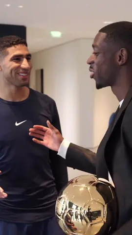 Hakimi jokes with Dembélé: “Now that you’re a Ballon d’Or winner, I want you to show up in a suit all the time!” 😂 #beINSPORTS #PSG #BallonDor