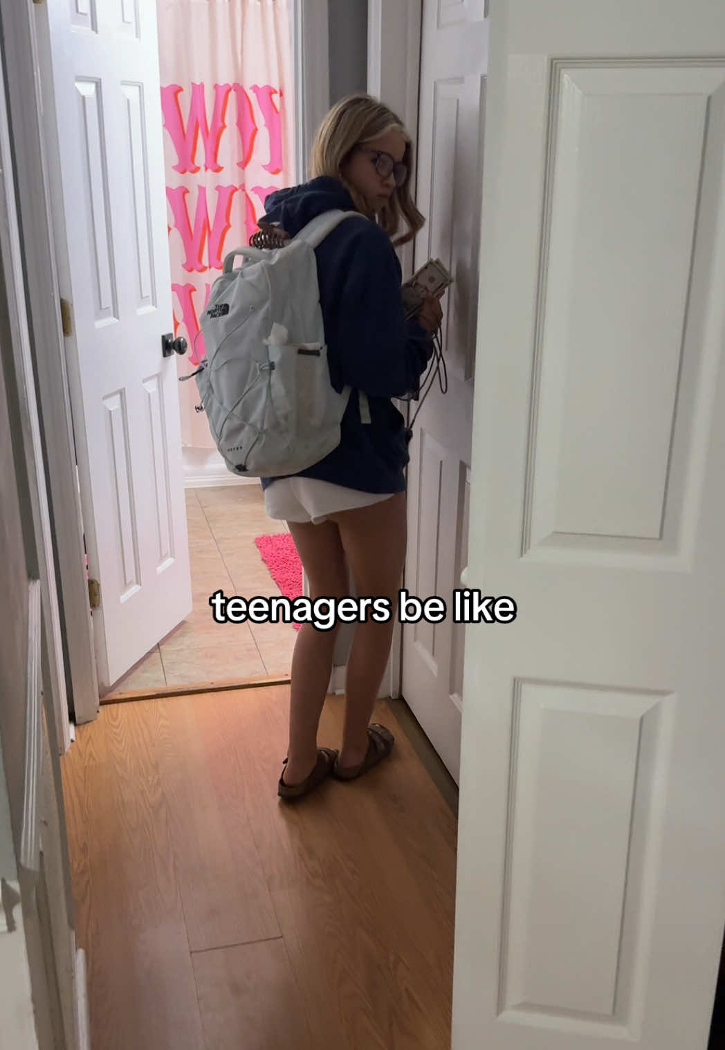 Phone, money, charger, north face, fake glasses, Birkenstocks, plans to go places, room a mess, and wanting to not be bothered. ✔️ This is what it's like parenting teens. Do you feel me? #teenagersbelike #teens #girlmom #momtok #fyp 