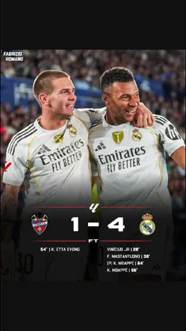 FT: LEVANTE 1-4 KING MADRID 🥶 Real Madrid berhasil libas Levante dikandangnya 4-1, Kylian Mbappe kembali cetak Brace, Franco Mastantuono (18y 40d) menjadi pemain termuda kedua yang mencetak gol untuk Real Madrid di La Liga pada abad ke-21, setelah Endrick (18y 35d). . #realmadrid #kylianmbappé #vinicius #francomastantuono #halamadrid #laliga