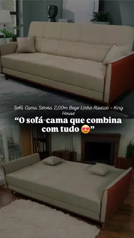 “Conforto que vira cama em segundos, Sofá Cama Sérvia 2,00m Linho Rústico Bege – King House #achadinho #dicadecasa #saladecorada #sofacama #conforto 