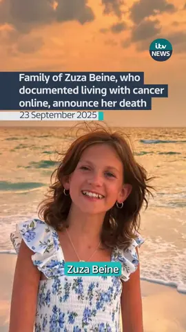 The family of Zuza Beine has announced that she has died aged 14. She had been documenting her life with cancer on TikTok, Instagram and YouTube. #itvnews #quickflicks #fyp #foryoupage #zuza 