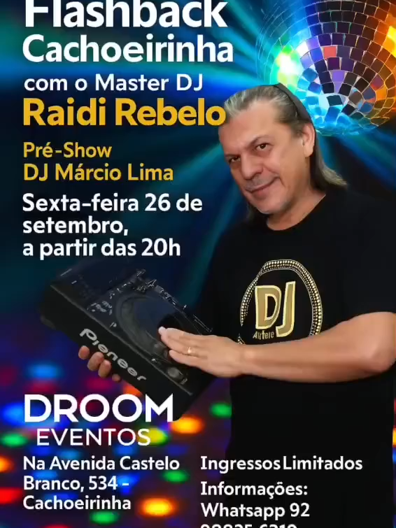 NESTA SEXTA FEIRA, DIA 26/09 na DROOM EVENTOS  o DJ RAIDI REBELLO  apresenta: FLASH BACK CACHOEIRINHA!! TELÕES, VÍDEO CLIPS E OS MELHORES FLASH BACKS MIXADOS AO VIVO PELO DJ RAIDI REBELLO! NAO FIQUE DE FORA! Início 21:00 Ingressos antecipados pelo zap 98825-6219 #balada2000s #fotografo #anos80 #anos90 #sucessoanos80 #Flashback #internacionaisromanticas #flashbacks #2000smusic #80smusic #music #fotografos #sucessosinternacionais #roxette #maddona #spedingmytime #roxettefans #flashback70 #anallu #anallucantora🧜🏻‍♀️